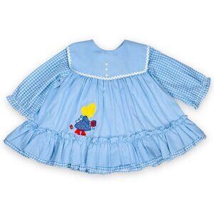 Vintage Baby Girls Sweet Blue Square Collared Long Sleeve Dress 6m / 9m